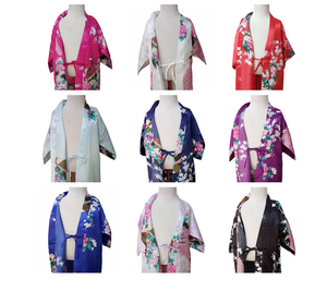 Satin Silk Flower Girls <strong>Child</strong> Satin Kimono Robe Peacock and Blossoms Bathrobes <strong>Dressing</strong> <strong>Gown</strong> for Spa Wedding Birthday - Product Image 4