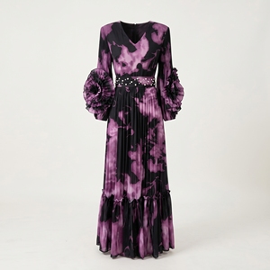 Nouvelle Robe Décontractée Femme 2026 Coupe Ample Ceinturée Imprimé Floral Manches Plissées à Volants Grande Taille Style Miyake - Product Image 2
