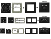 Module fonctionnel et cadre PC pour interrupteur mural en verre noir de type 86 avec ports USB 52x52mm, librement combinable