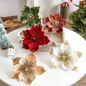 <b>Red</b> Velvet Christmas Flower Tree <b>Ornament</b> Glitter Christmas Flowers for Christmas Tree Decorations - Product Image 3