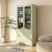 Meuble de rangement en métal vert sauge avec portes en verre et portes pleines, étagère ouverte, bibliothèque autoportante, unité de rangement pour le bureau à domicile