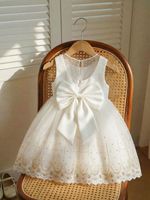 Robe en tulle blanc pour bébé fille, grande boucle, robe de princesse pour mariage, robe de demoiselle d'honneur