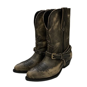 Botas Vaqueras de Mujer Nuevas 2025 con Acabado Desgastado, Tacón Grueso, Punta Puntiaguda, Corte en V, Estilo Pull-On con Adorno de Cinturón - Product Image 1