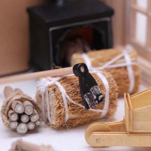 Accessoires pour maison de poupée : Scène d'hiver, mini paquet de pailles, mini chariot à <span class=keywords><strong>bois</strong></span> <span class=keywords><strong>miniature</strong></span>, peut allumer la cheminée - Product Image 5