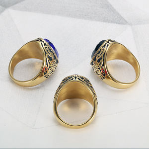 Châu Âu Và Mỹ Cổ Điển Người Đàn Ông Nhẫn Màu Xanh/Đỏ/Đen Pha Lê Đá Trang Sức 18K Mạ Vàng Nhẫn Người Đàn Ông Thép Không Gỉ Nhẫn - Product Image 6