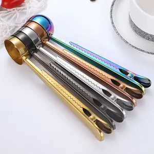 Nhà bếp thép không gỉ thảo mộc bột muỗng canh vàng mạ trà Cà Phê Đo muỗng với túi kẹp Clip