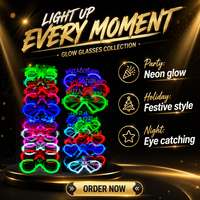 Lunettes LED lumineuses carrées en forme de cœur, lunettes de fête clignotantes, lunettes lumineuses du Nouvel An, décoration de vacances pour enfants
