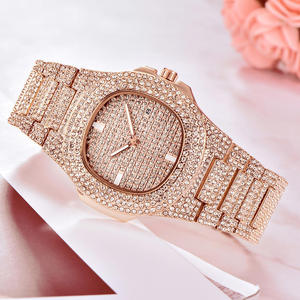 Montre-bracelet à quartz pour hommes et femmes, entièrement sertie de diamants, 5 couleurs, boîtier en métal argenté et doré, cadran, style montre connectée PK - Product Image 1