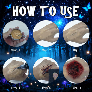 Kit <span class=keywords><strong>de</strong></span> Pintura Facial y Corporal para Fiesta <span class=keywords><strong>de</strong></span> Halloween, 12 Colores Vibrantes, Set <span class=keywords><strong>de</strong></span> Maquillaje con Sangre Falsa, Diseños Aterradoras para Pintar la Cara y el Cuerpo - Product Image 2