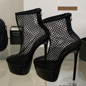 2025 New Sexy Stiletto Hollow Mesh Sexy High Heel Prom Black Party Shoes Model Fashion Ladies Sandals - Product Image 5