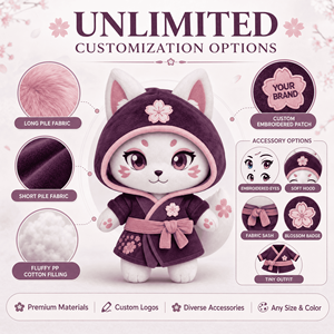 ตุ๊กตาซากุระนินจาวิ้งค์หางจิ้งจอก ตุ๊กตาสั่งทำพิเศษ ของเล่นตุ๊กตาสัตว์นุ่มนิ่ม ตุ๊กตามาสคอต รับผลิตแบบ OEM ODM จากโรงงานโดยตรง ของขวัญ - Product Image 4
