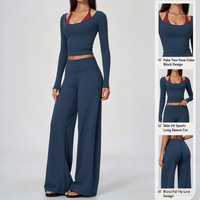 Ensemble de yoga superposé uni, col en V, taille élastique, pantalon court mi-mollet, tenue d'entraînement 2 pièces, vêtements de fitness respirants