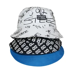Headwear Summer Outdoor Sun Packable Washed Beach Black Polyester Round Brim Bucket Hat Outdoor Fishing Quick Dry Sun Hat