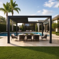 Pergola à toit à lames orientables réglables, gazebo rétractable en aluminium, pergola extérieure motorisée imperméable avec capteur de pluie pour patio