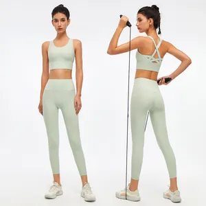 TZ25 Compression 2 Pieces Yoga Sets Push Up Sports Bra No Camel Toe Work Leggings Fitness Sets