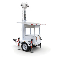 Remorque de surveillance CCTV solaire certifiée CE, mât télescopique de 6 m, 2 panneaux solaires de 435 W, 4 batteries de 2 V 150 Ah, unité de surveillance