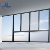 Ventanas de Estilo Americano con Diseño de Rejilla, Doble Vidrio Templado, Marco de Aluminio Revestido de Madera, Ventanas Abatibles Arqueadas