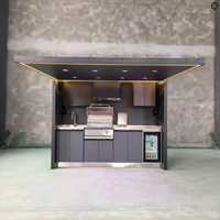 Cuisine de jardin modulaire mobile en métal, aluminium et acier inoxydable avec barbecue et four pour camping en extérieur
