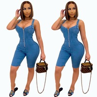 Mùa Hè Nóng Bán Có Thể Điều Chỉnh Khóa Dây Đeo Denim Quần Short Romper Phụ Nữ Sexy Bodycon Áo Liền Quần