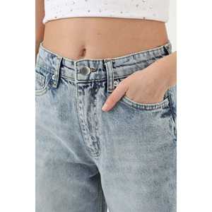 กางเกงยีนส์ขาบานเอวสูงสำหรับผู้หญิง สีฟ้าอ่อน ซักได้ สไตล์เรียบง่าย - Product Image 4