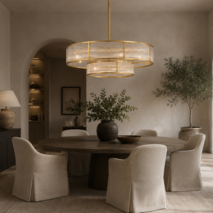 Modern Two Tier Ring Chandelier With Fluted Glass Shade For Dining Room Living Room Villa Interior Decoration - Product Image 1