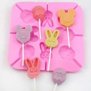 268 pabrik gratis sampel cetakan lollipop kue coklat 8 lubang kelinci dan mouse bentuk silikon permen tangan cetakan lollipop