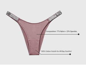 Tanga de mujer sexy de talle bajo, nuevos colores, con letras de amor, hilo de diamante brillante, cinturón de diamantes de imitación y técnica de teñido liso - Product Image 6