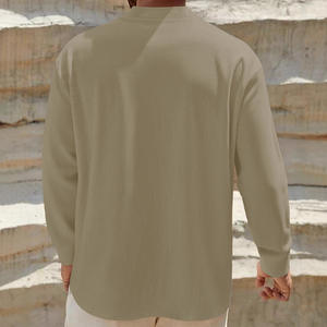 เสื้อเชิ้ตแขนยาวลำลองสำหรับผู้ชาย ทรงหลวม ระบายอากาศได้ดี ผ้าฝ้ายผสม คอวี เหมาะสำหรับใส่พักผ่อน มีไซส์พลัสไซส์ให้เลือก - Product Image 6