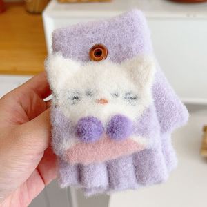 ถุงมือครึ่งนิ้วลายการ์ตูนเด็กผู้หญิง KT ถุงมือป้องกันความหนาวถุงมืออนุบาลหนาหนาสำหรับขี่จักรยานกลางแจ้ง - Product Image 3