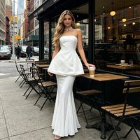 Ensemble deux pièces élégant OEM pour l'automne : Robe longue sirène sans bretelles et ensemble en maille ajusté avec laçage