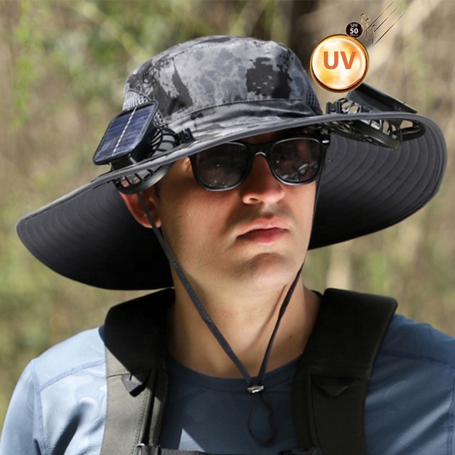 Waterproof Outdoors Bucket Hat Custom Cooling Fan Cap Manufacturer Quick Dry Knitted Summer Bucket Solar Powered Fan Hat for Men
