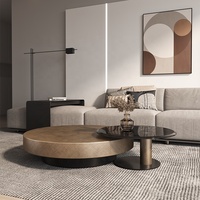 Couchtisch doré moderne de luxe avec ensemble de table basse ovale en pierre frittée marbre métal pour bureau à domicile hôtel salon