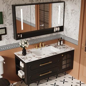 Meuble de salle de bain en bois massif peint, style français, luxe léger et rétro, avec lavabo en céramique intégré - Product Image 6