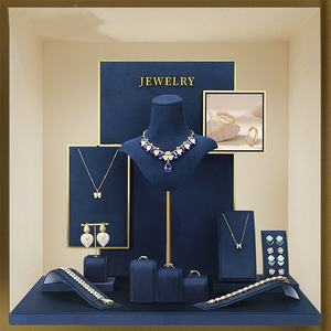 Jinsky personnalisé luxe bague Bracelet chaîne présentoir ensembles bleu foncé microfibre luxe bijoux présentoir pour magasin vitrine - Product Image 2
