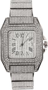 Reloj con Diamantes Moissanite - Chapado en Oro/Platino Blanco de Lujo, Esfera Cuadrada con Números Romanos y Calendario - Product Image 2