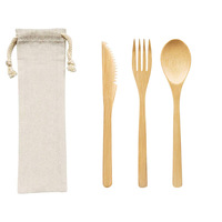 Ensemble de couverts de voyage biodégradables réutilisables écologiques pour pique-nique, ensemble de couverts en bambou avec sac