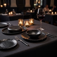 Service de table en céramique et porcelaine ST Marbre Noir et Blanc avec glaçure réactive – Assiettes et bols à salade pour la maison et l'hôtellerie – Résistant aux rayures