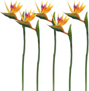 32'' Real Touch Bird of Paradise Artificial Flowers Bouquet for Home Garden Decoration Wedding Party Decor Orange