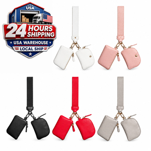 USA PU Leather Eco-Friendly <b>Mini</b> Fashion Wrist Strap Zipper Closure Chain Keychain Card Holder Wallet Travel Sports Outdoor - Product Image 1