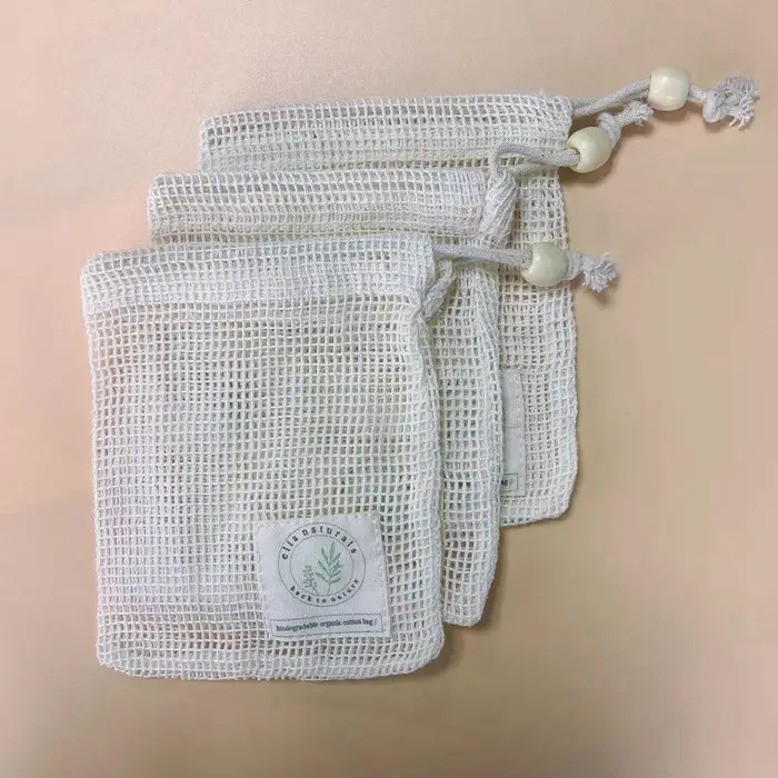 Good Selling Eco Friendly Reusable cotton produce mesh pouch biodegradable organic cotton bags For Vegetables And Fruits