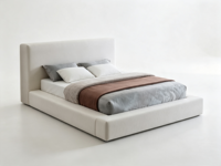 Lit plateforme rembourré FERLY, écologique, texture lin, mobilier de chambre moderne, tissu