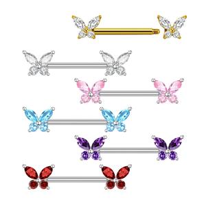 <span class=keywords><strong>Piercing</strong></span> de <span class=keywords><strong>pecho</strong></span> recto estilo punk de cobre con circonita de mariposa para comercio electrónico transfronterizo, joyería unisex de 14 mm de longitud de barra - Product Image 1