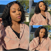Perruque Lace Front Water Wave Bob pour cheveux noirs, 10-16 pouces