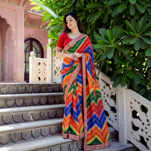 Sari de Georgette con Bordado Colorido para Mujer de NiMa Creations, Estilo Tradicional Indio, Largo hasta el Suelo, Corte Regular, Secado Rápido - Product Image 1