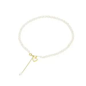 ANENJERY Wholesale New French White Love Pendant Pearl Necklace with Feminine Charm Junior Neckchain High Sense Collar Chain