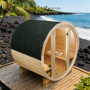 غرفة ساونا خشبية على شكل برميل مصنوعة من خشب الأرز والشوح مقاومة للعوامل الجوية للاستخدام الخارجي - Product Image 4