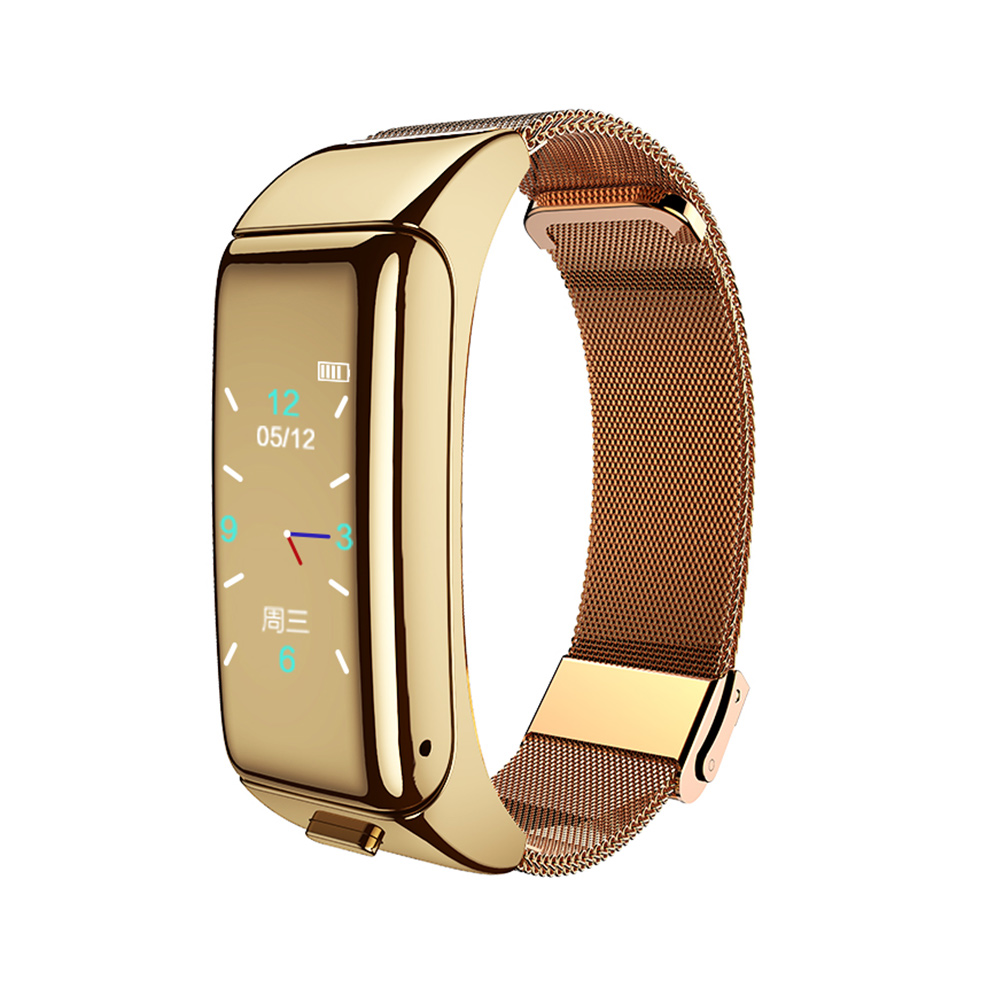 B6 BT Smart-Headset Watch 0.96 HD Screen Leather Steel Band 2 in 1 Headset Smart Watch Bracelet With Earbuds BT