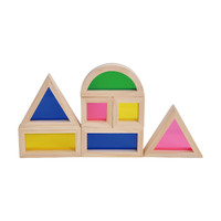Balok Bangunan Akrilik Puzzle Anak Montessori Ditumpuk dengan Balok Kayu Arsitektur Berwarna-warni