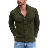 Cardigan en maille torsadée unie pour homme, anti-rides, en nylon/acrylique, à manches longues et boutons – Vente en gros pour l'hiver