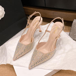 गर्मी का नया चांदी का शब्द हाई-हील्ड बाओटो सैंडल खाली एड़ी के पैर की अंगुली शैली सेक्सी टेम्पर्ड डायमंड थोक - Product Image 2